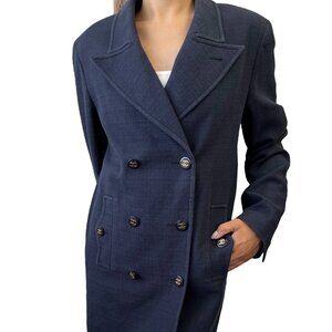 CHANEL Vintage 94C CC Logo Long Jacket Coat #38 Dark Blue Cotton [106306]